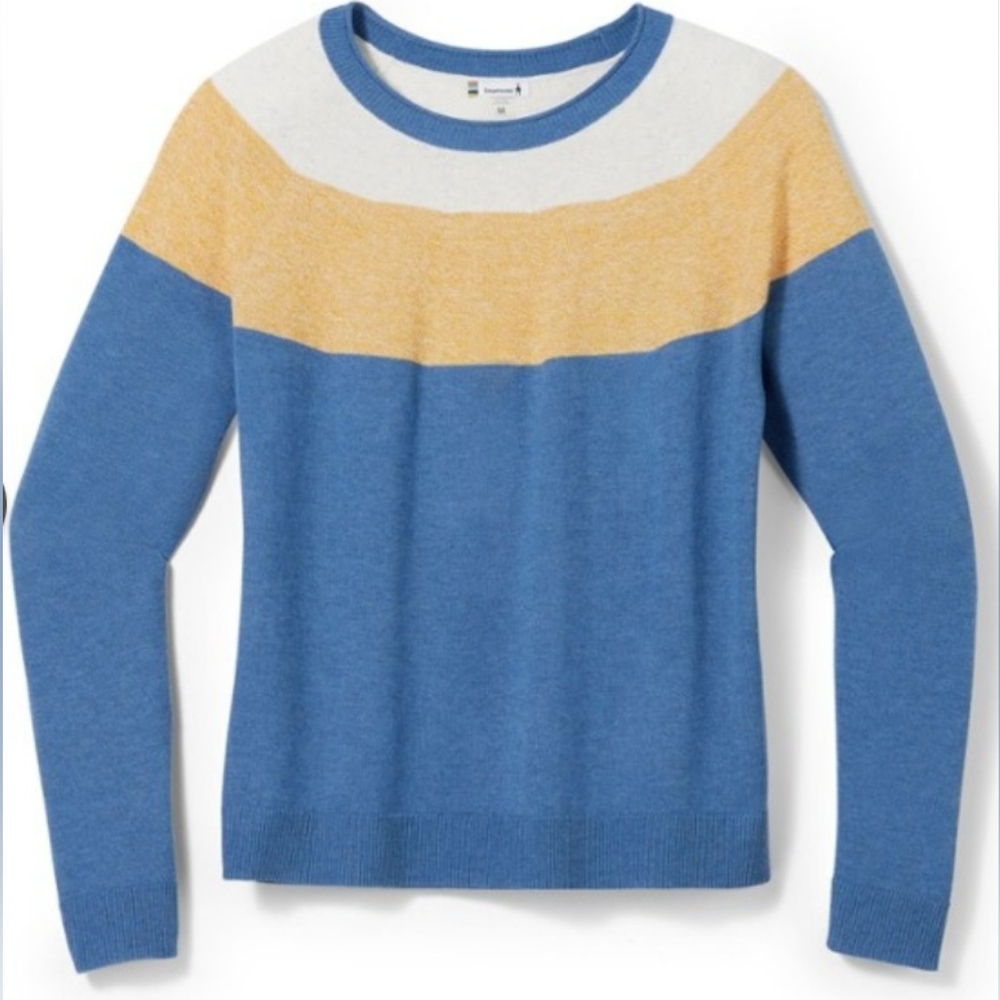Smartwool Women Edgewood Color block Sweater Blue Heather Small NWT
